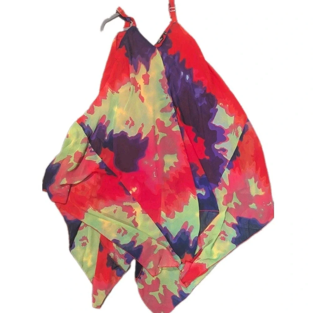 Maxi‎ dress 1X Layered Bold Coloful Tropical Flowy Beachy Resort Ocean Cruise